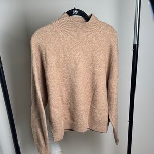 H&M Cozy Fuzzy Warm Tan Mock Neck Wool Blend Basic Sweater Size Large
